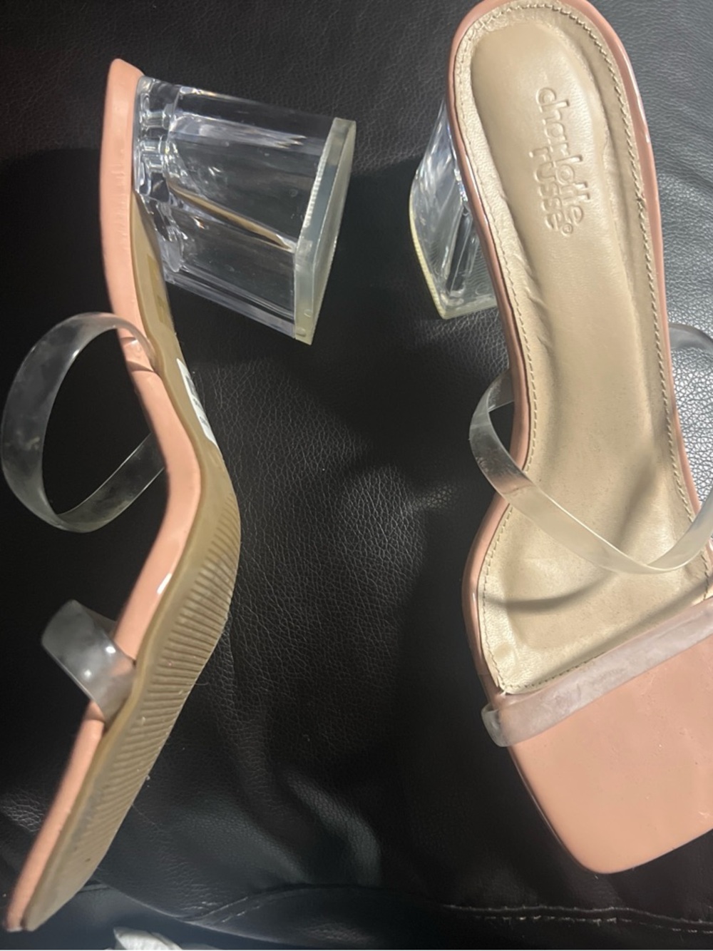 Charlotte Russe nude Pink Clear-Strap Block Heels